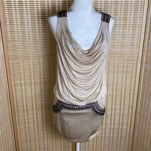 🔶Bebe Beige Sequined Embellished Drop Waist Tank Dress Size Small